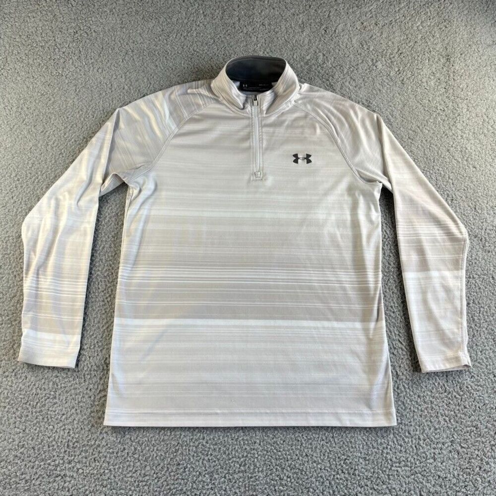 Under Armour Top Mens Medium Beige Pullover Loose Athletic Shirt Mock Heat Gear